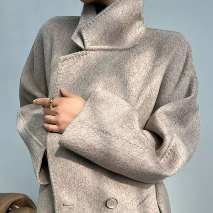 Women's Plus Size Long Wool Coat Lace-Up Loose Fit Autumn Winter