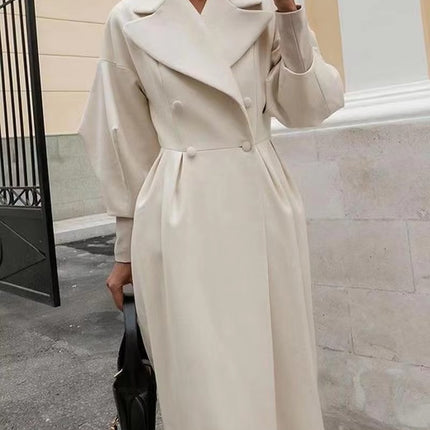Women’s Wool Coat Vintage Long Overcoat with Lantern Sleeves for Winter