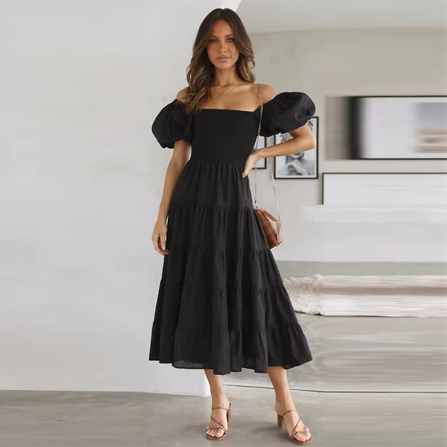 Women’s Slim Fit Backless Printed Summer Dress with One Line Collar