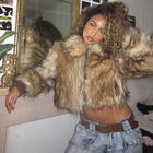 Women’s Faux Fur Jacket Autumn Winter Long Sleeve Plush Lapel Zip Coat
