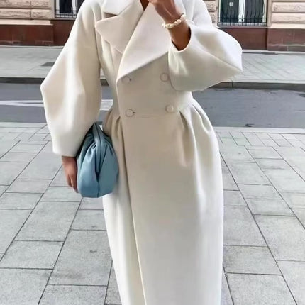 Women’s Wool Coat Vintage Long Overcoat with Lantern Sleeves for Winter