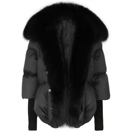White Duck Down Winter Jacket Women with Real Fox Fur Collar Luxury Coat