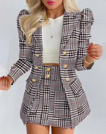 Women’s Printed Long Sleeve Jacket and Pants Business Suit Set