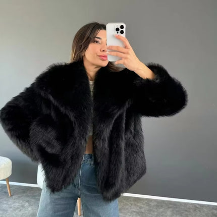 Winter Warm Faux Fur Coat for Women | Elegant Long Sleeve Streetwear