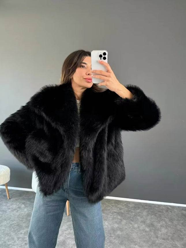 Winter Warm Faux Fur Coat for Women | Elegant Long Sleeve Streetwear