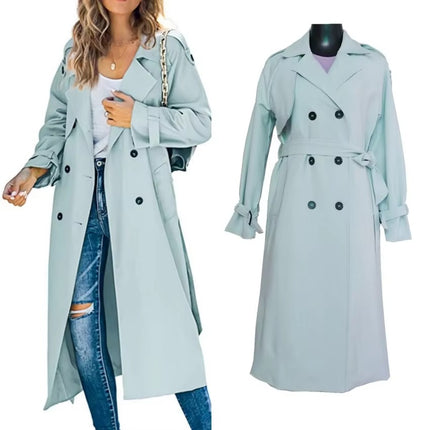 Women’s Windproof Double Breasted Trench Coat Slim Fit Long Overcoat