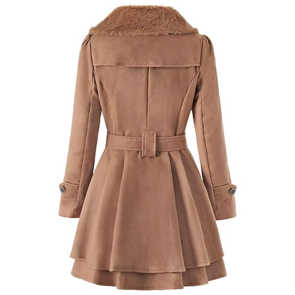 Women’s Mid-Length Wool Coat Double Breasted Belted Winter Jacket