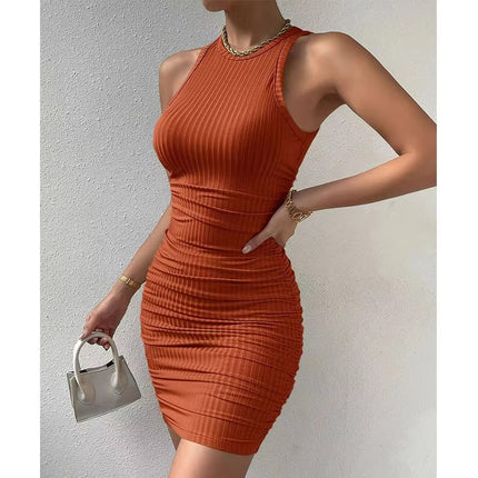 Women’s Sleeveless Slim Fit Wrap Dress with Crocheted Waist Elegant Style