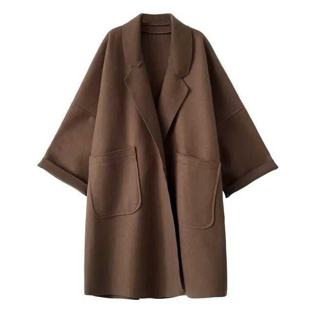Women’s Elegant Wool Trench Coat Winter Vintage Long Windbreaker Jacket