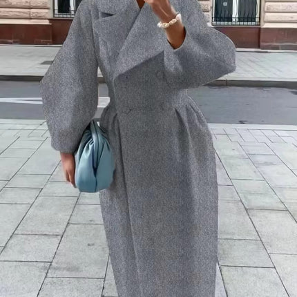 Women’s Wool Coat Vintage Long Overcoat with Lantern Sleeves for Winter
