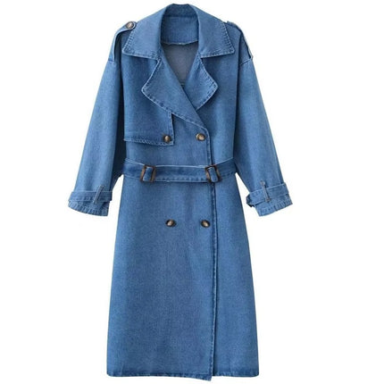 Women's Vintage Cowboy Trench Coat Spring 2024 Chic Long Sleeve Overcoat