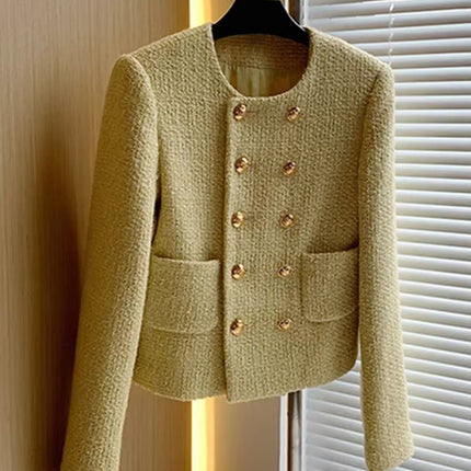 Luxury Tweed Short Jacket for Women French Double Breasted Winter Coat