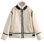 Women Faux Fur Biker Jacket Thick Warm Vintage Long Sleeve Winter Coat