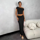 Asymmetric Ruffle Crop Top and High Waist Split Maxi Skirt Set