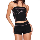 Women Sexy Sports Two Piece Set Chest Wrapped Crop Top Shorts Outfit