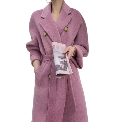 Women’s Double Breasted Wool Cashmere Long Winter Coat Korean Style