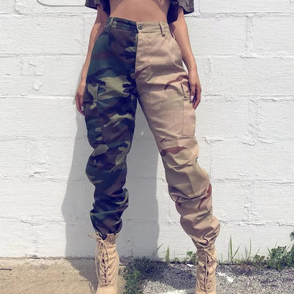 Women’s Street Style Cargo Overalls Camouflage Contrast Pants S–3XL