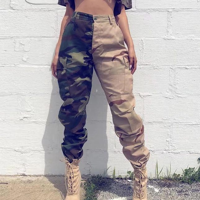 Women’s Street Style Cargo Overalls Camouflage Contrast Pants S–3XL