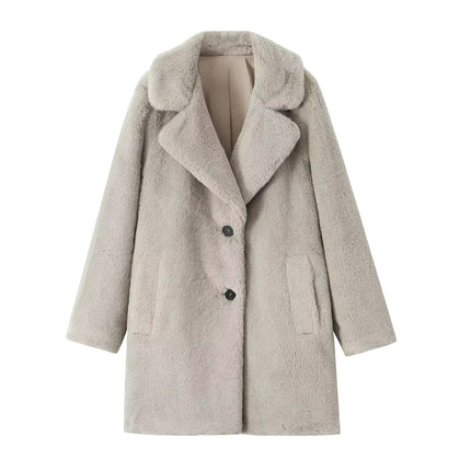 Women’s Faux Fur Coat Warm Lapel Jacket Soft Chic Winter Outerwear Long
