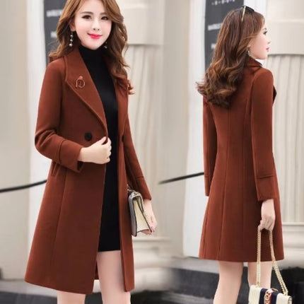 Korean Slim Mid-Length Women’s Coat 2024 Autumn Winter Plus Size