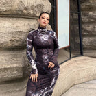 Autumn High Neck Long Sleeve Slim Fit Bodycon Dress for Women