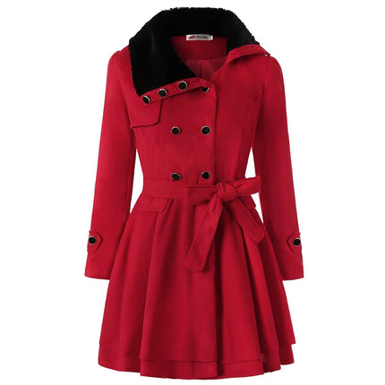 Women’s Mid-Length Wool Coat Double Breasted Belted Winter Jacket