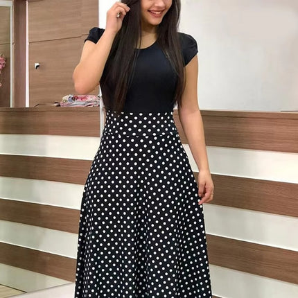 Summer Floral Colorblock Maxi Dress for Women with Short Sleeves