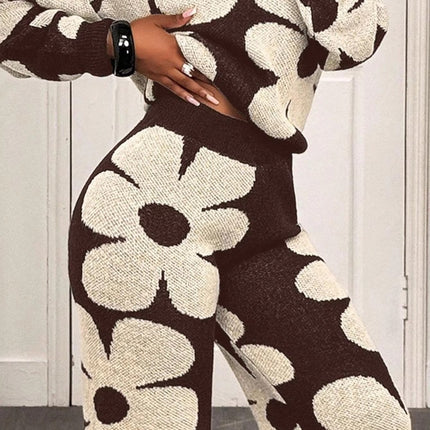 Winter Korean European American Flower Knit Long Sleeve Top Loose Casual