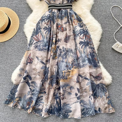 Summer Floral Print Dress for Women with Collar and Short Sleeves Elegant Fit