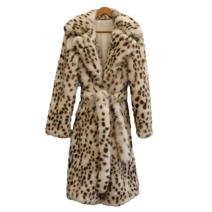 Luxury Long Leopard Mink Faux Fur Coat for Women Plus Size Winter Warm