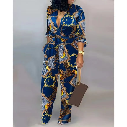Plus Size Women Casual Wide Leg Jumpsuit Digital Print Loose Fit