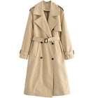 Women's Spring Trench Coat with Belt | Double Breasted Vintage Long Coat