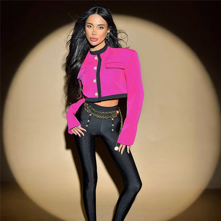 Autumn Winter Women's Short Jacket Color Block Button Street Style Coat