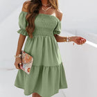Women’s Summer Strapless Lantern Sleeve Loose Casual Solid Color Dress