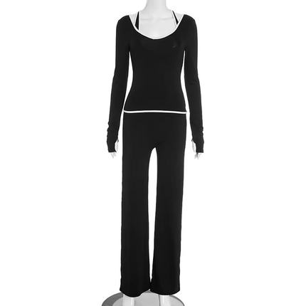 Women’s Autumn Three Piece Set Color Block Long Sleeve Slim Fit Outfit