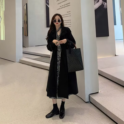 Women’s Double Breasted Long Trench Coat with Belt Winter Windbreaker