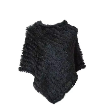Real Rabbit Fur Knitted Poncho Vest Shawl Cape for Women