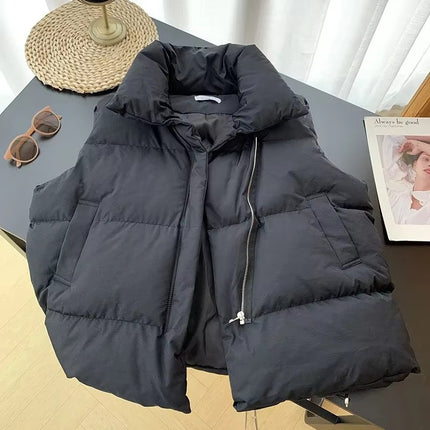 2025 Women’s Black Sleeveless Puffer Vest Fall Winter Warm Jacket