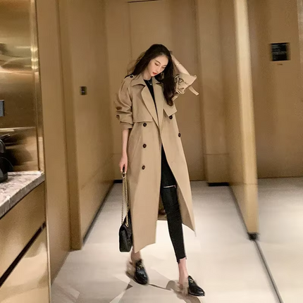 Women’s Double Breasted Long Trench Coat with Belt Winter Windbreaker