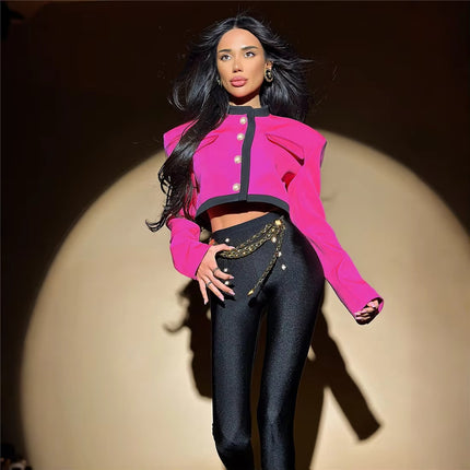 Autumn Winter Women's Short Jacket Color Block Button Street Style Coat