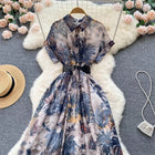 Summer Floral Print Dress for Women with Collar and Short Sleeves Elegant Fit