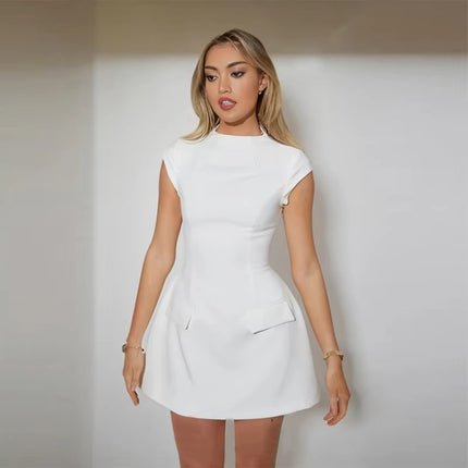 Spring Sleeveless Slim Fit Waist Dress for Women Elegant Solid Color