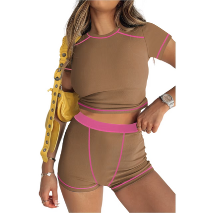 Women’s Casual Summer Two Piece Knit Shorts Set Slim Fit
