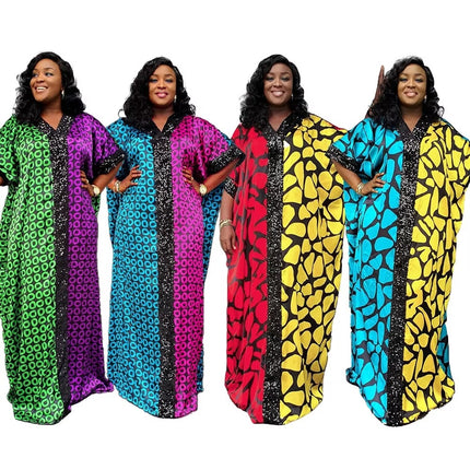 Traditional African Kaftan Dress for Women Satin Beaded Loose Plus Size