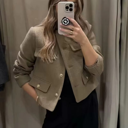 Women’s Vintage Short Coat 2024 Autumn Chic Long Sleeve Fashion Jacket