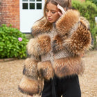 Women’s Genuine Raccoon Fur Jacket | Striped Winter Fur Coat