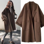 Women’s Elegant Wool Trench Coat Winter Vintage Long Windbreaker Jacket