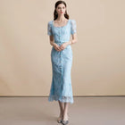 Chic Square Neck Lace Fishtail Evening Party Dress Women