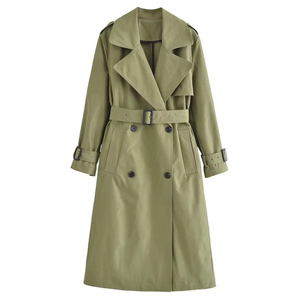 Women's Spring Trench Coat with Belt | Double Breasted Vintage Long Coat