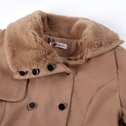 Women’s Mid-Length Wool Coat Double Breasted Belted Winter Jacket
